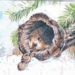 Serwetka   -3207-    MINI 25x25 cm , wzór 4 krotny , jeż